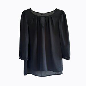 Express Black Puff Shoulder Top Sz S Cutout Neck 3/4 Sleeve Y2K Whimsigoth Goth